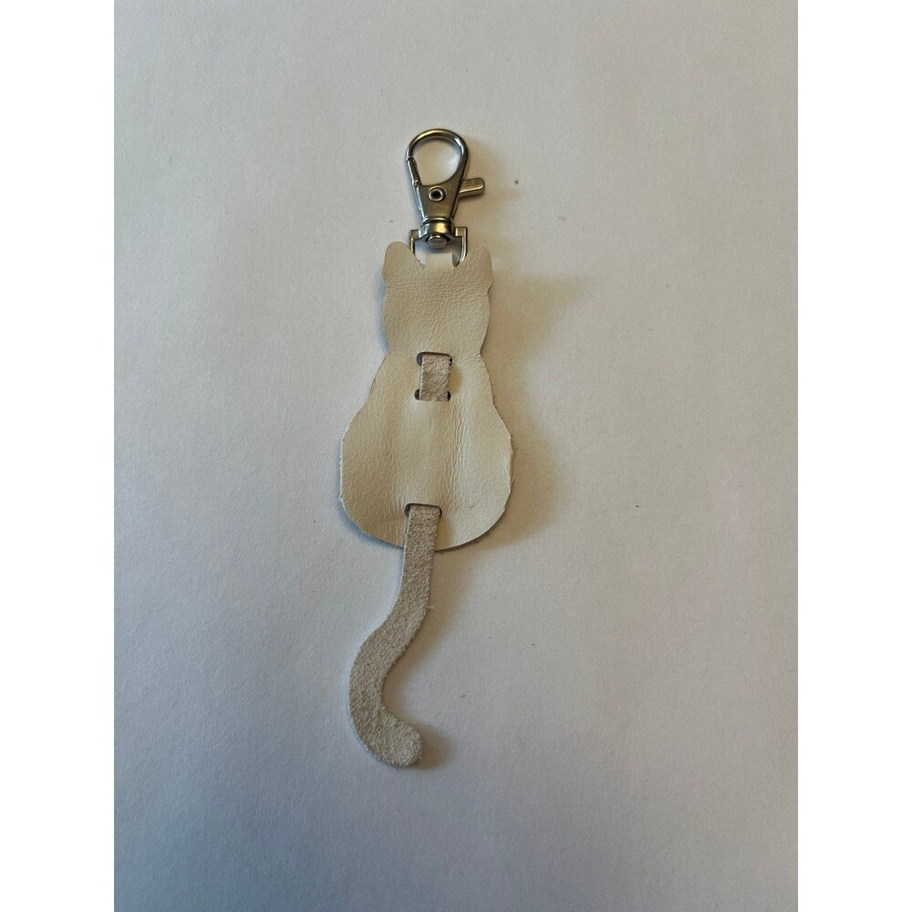 White leather cat keychain